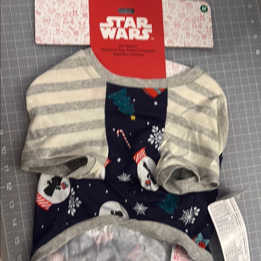 Star Wars Festive Pet Shirt with Snowman Pattern medium size.